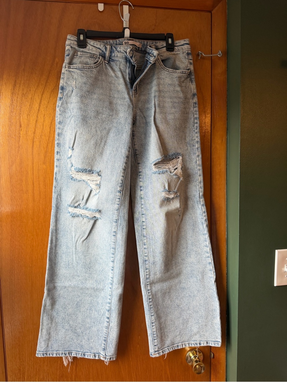 SO Light Blue Distressed Wide Leg Jeans